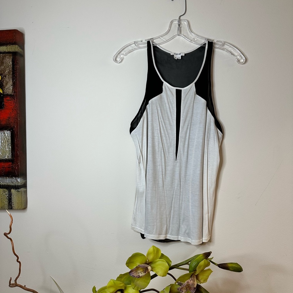 T107- Helmut Lang Cream Sleeveless Fitted Cut Out Tank Top